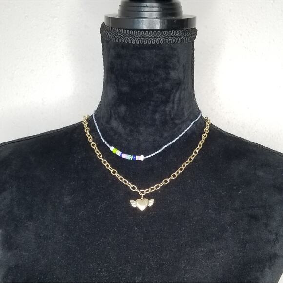 Nordstrom Bp Chain & Beaded Layered Necklaces Flying Heart Pendant - Picture 2 of 4